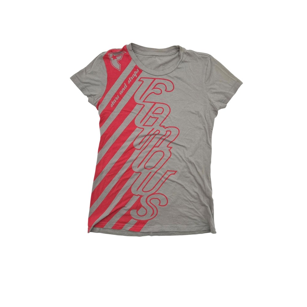 Famous Stars and Straps Womens Graphic T-Shirt Grey Red Logo Slim Fit Skater